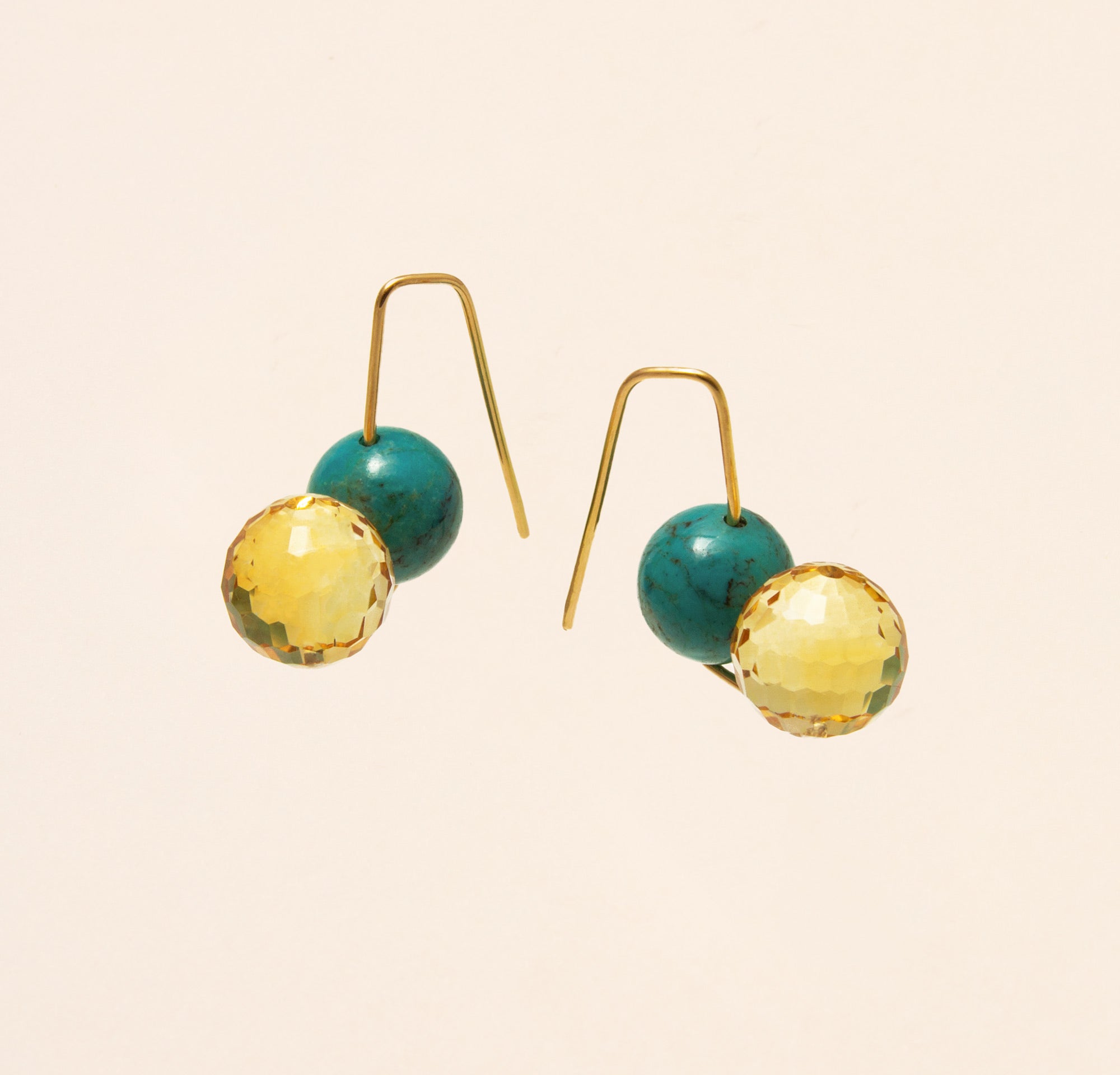 Boucles d'oreilles Olympe petit modèle, turquoise et citrine - Joalie