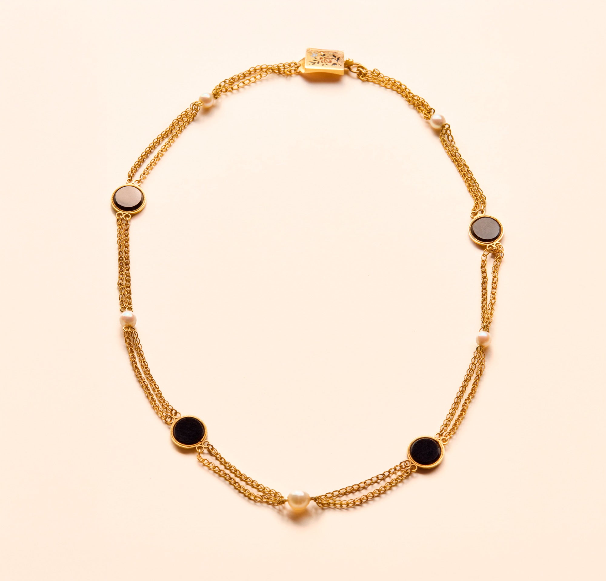 Collier Charles X, chaîne, onyx et perles fines - Joalie