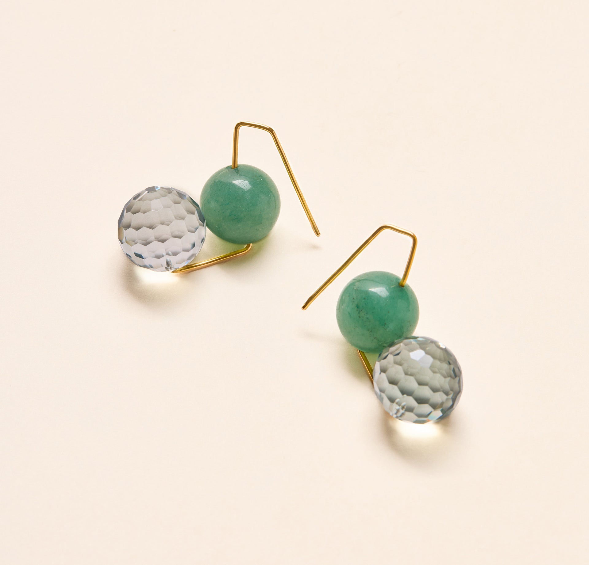 Boucles d'oreilles Olympe moyen modèle, aventurine et prasiolite