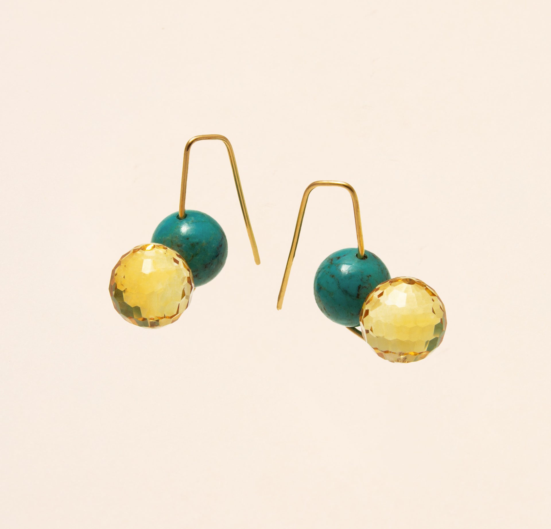 Boucles d'oreilles Olympe petit modèle, turquoise et citrine - Joalie