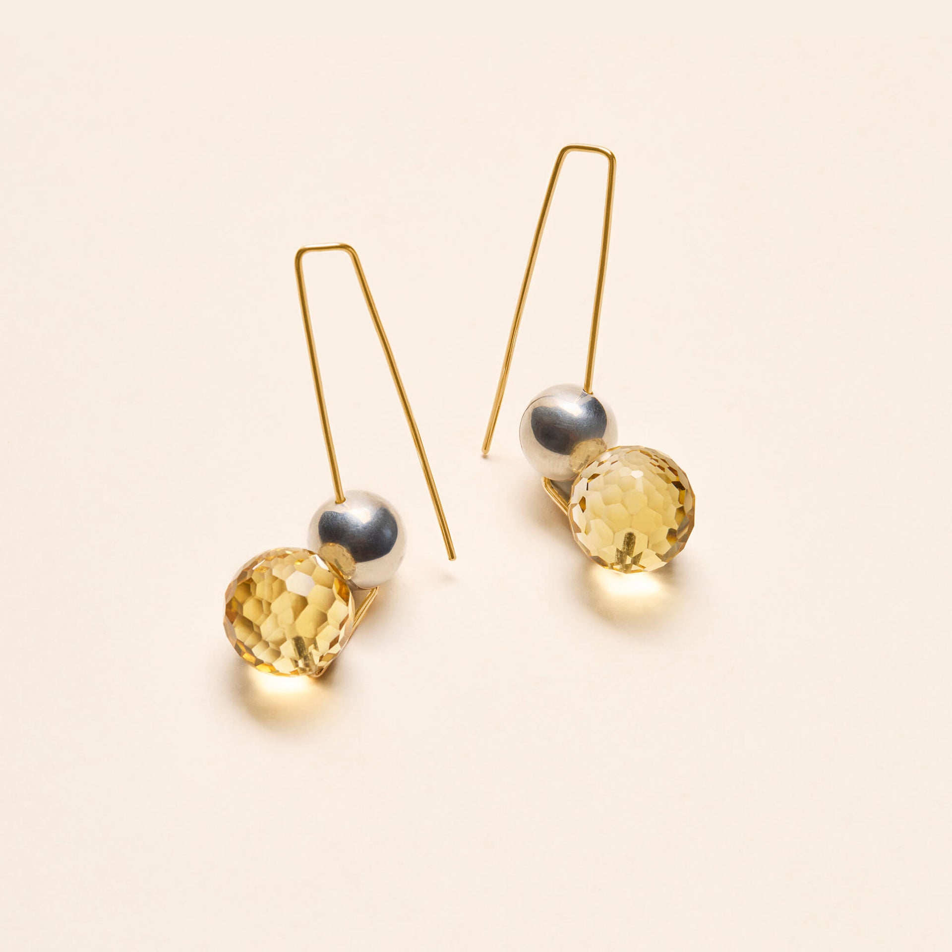 Boucles d'oreilles Olympe longues, argent et citrine