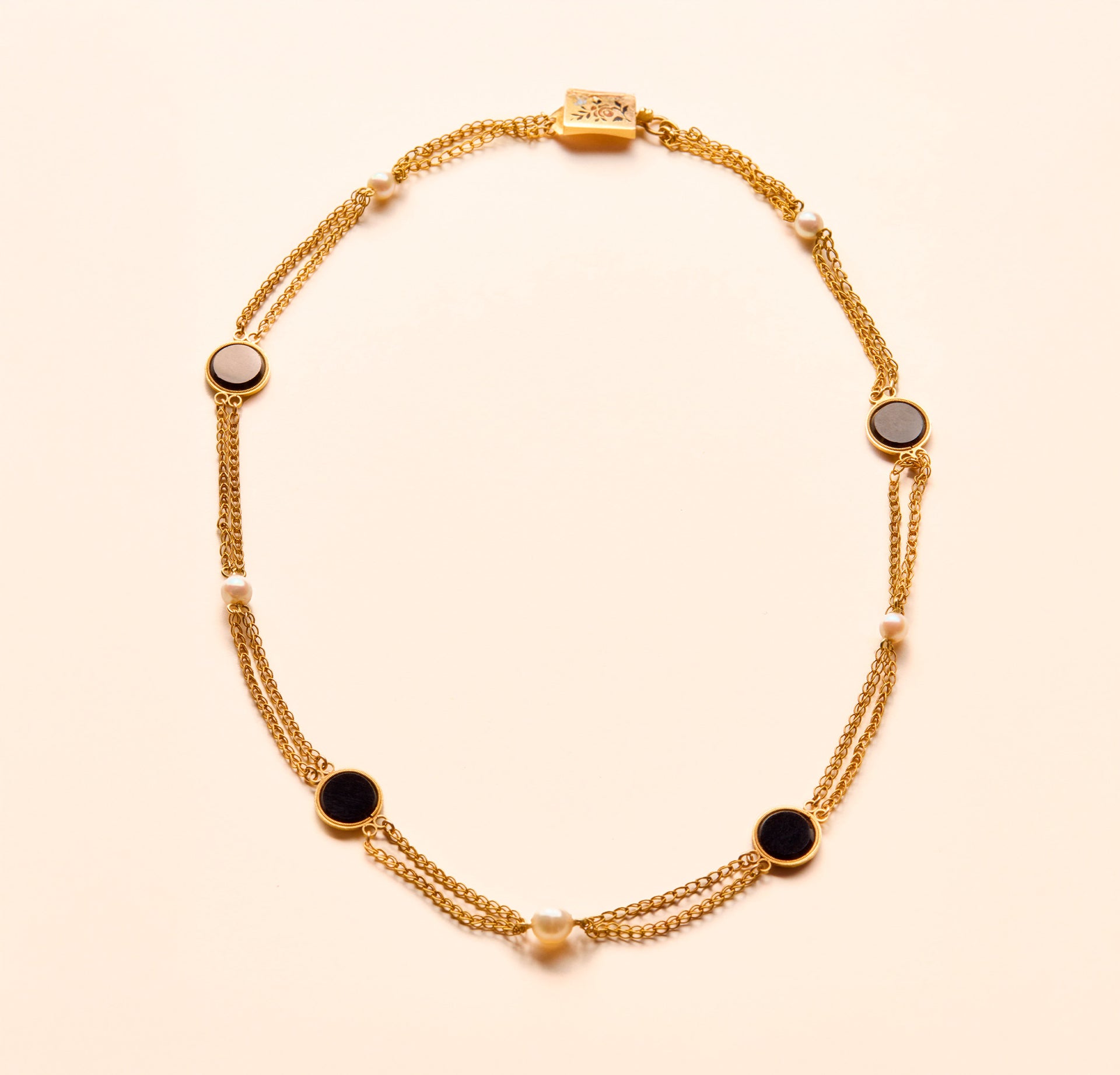 Collier Charles X, chaîne, onyx et perles fines - Joalie