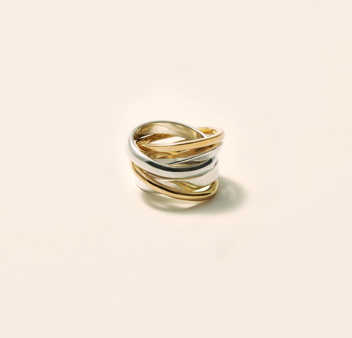 Bague 5 anneaux, or et argent