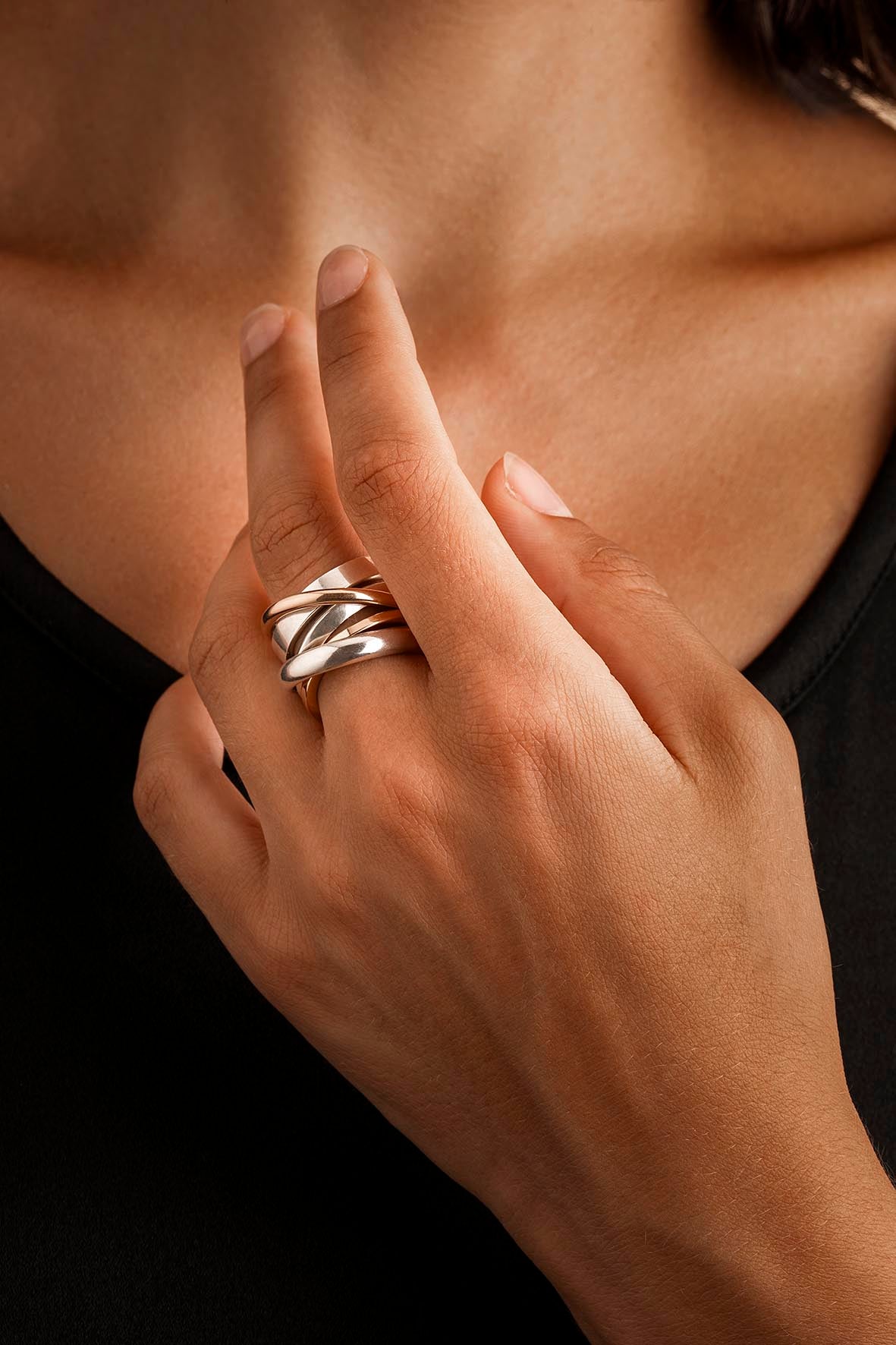 Bague 5 anneaux, or et argent