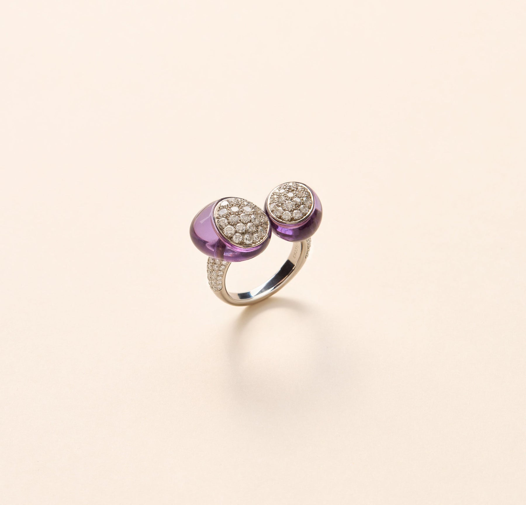 Bague Galet Toi & Moi pavée, améthyste et diamant - Joalie