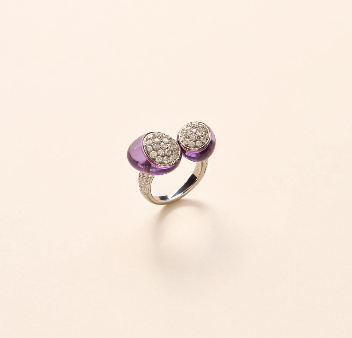 Bague Galet Toi & Moi pavée, améthyste et diamant - Joalie
