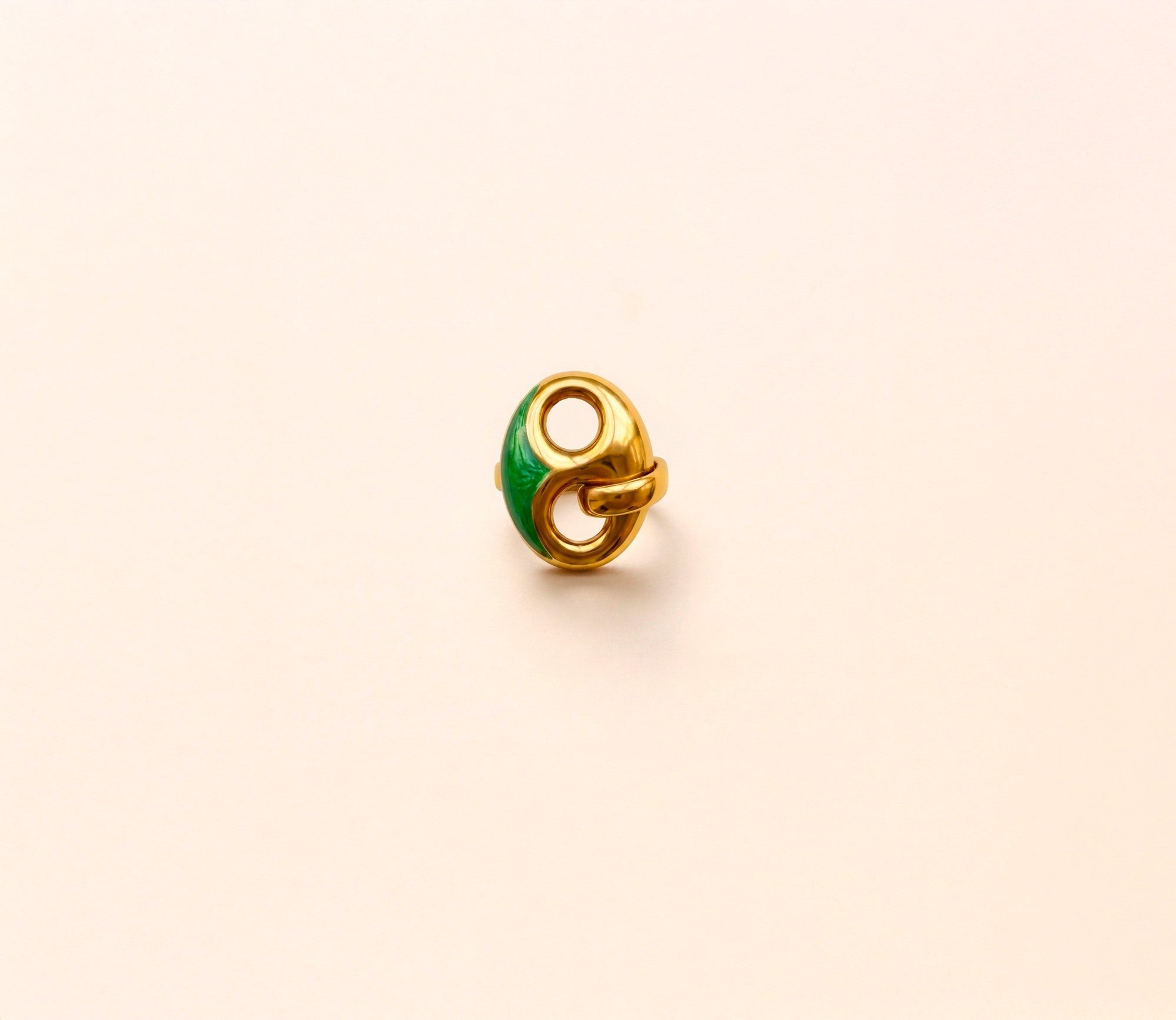 bijou ancien, bague grain de café, émail vert, bis