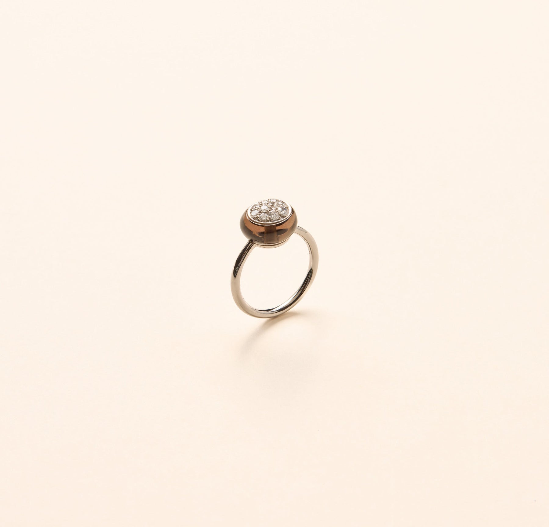 Bague Mini Galet, quartz fumé et diamant