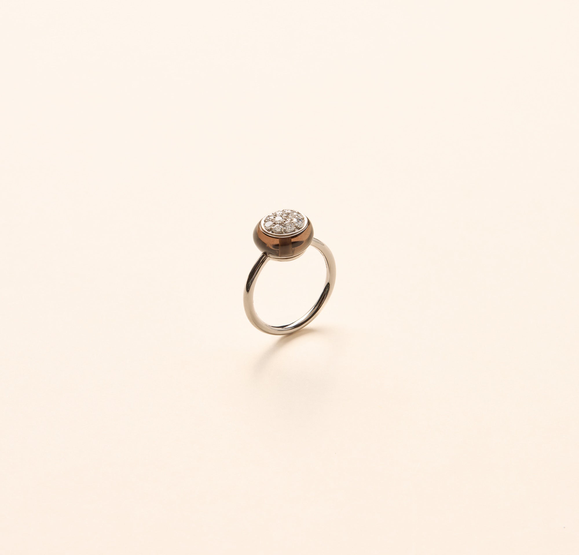 Bague Mini Galet, quartz fumé et diamant
