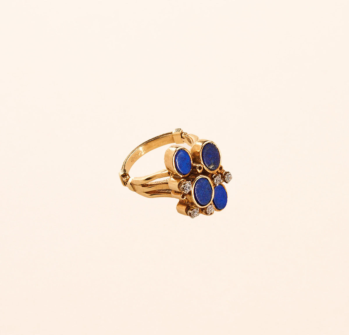 Bague ancienne Moderniste or et lapis lazuli 