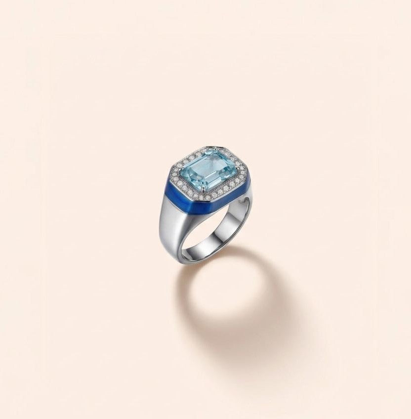 Bague aqua aigue marine et diamants