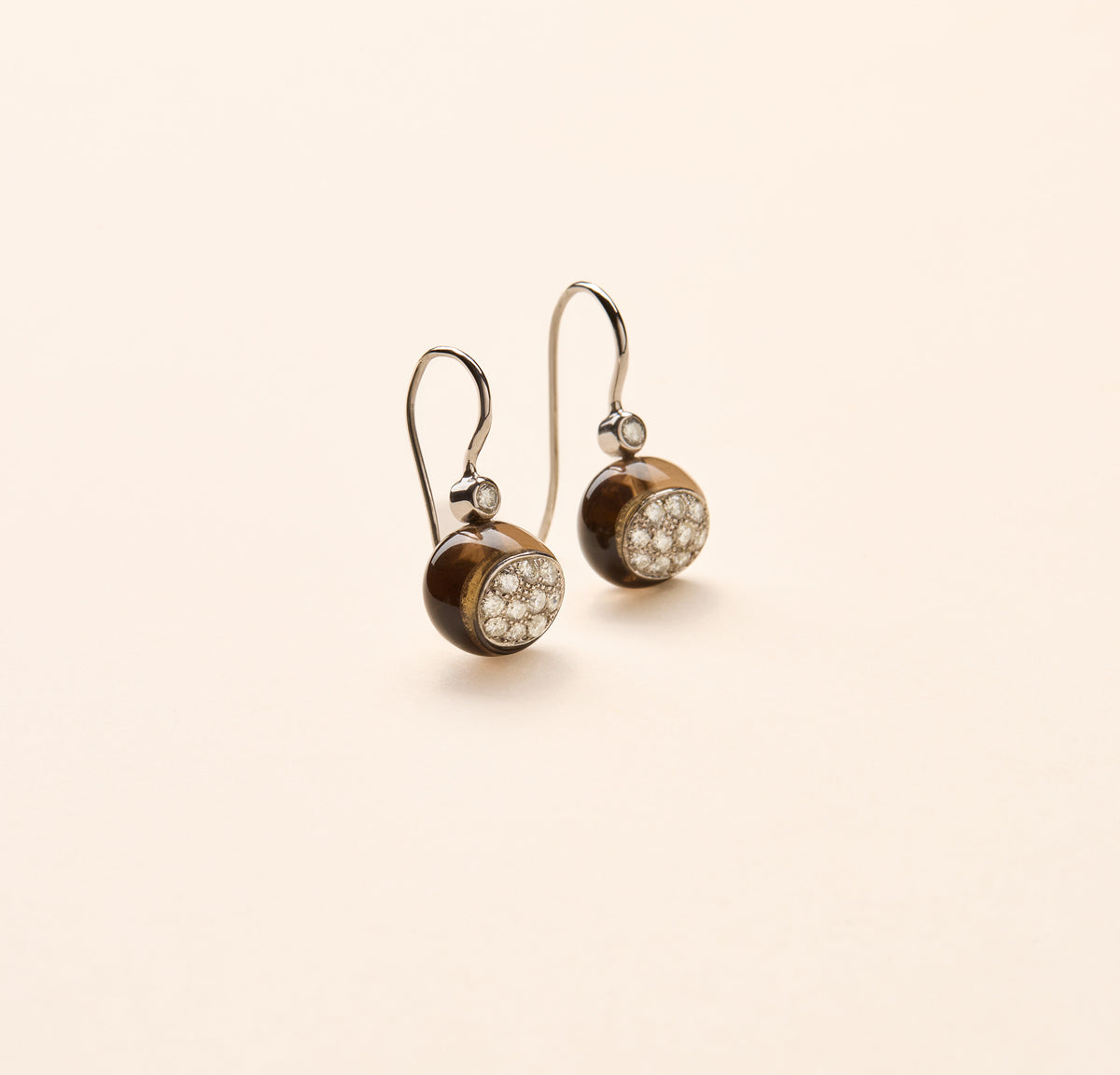 Boucles d'oreilles Mini Galet, quartz fumé et diamant - Joalie
