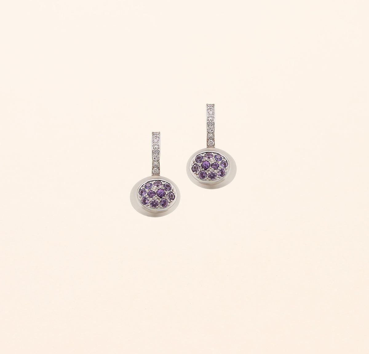 Boucles d'oreilles Mini Galet pavées diamant, cristal de roche et saphirs de couleur - Joalie