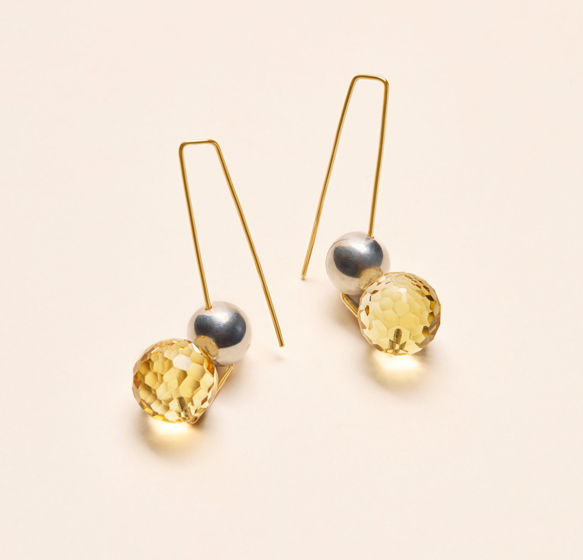 boucles d'oreilles longues Olympe  argent et citrine