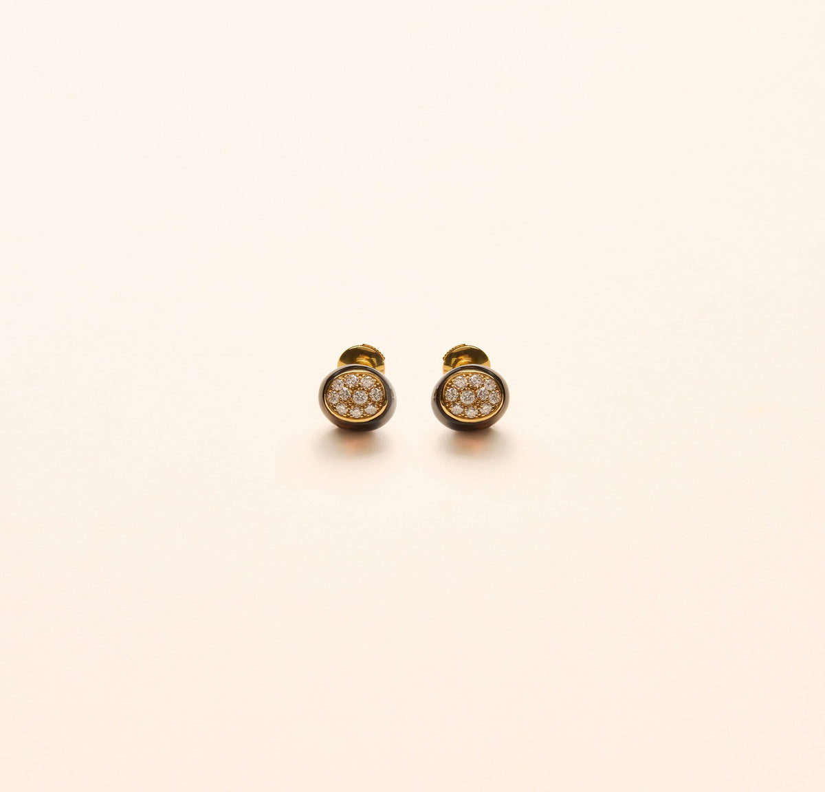 Boutons d'oreilles Mini Galet, quartz fumé et diamant
