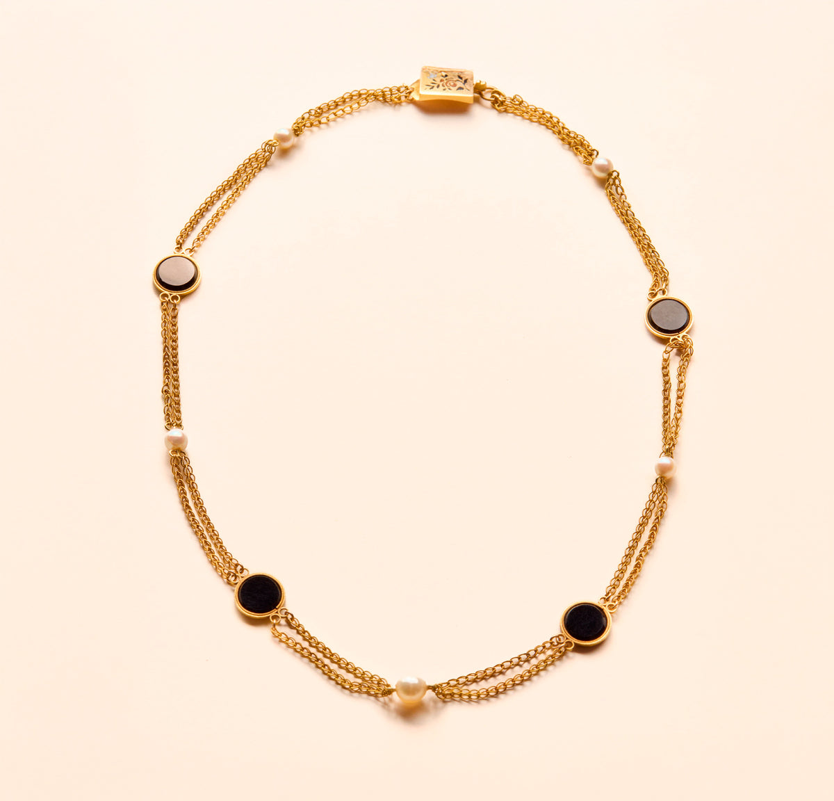 Collier ancien  Charles X, chaîne, onyx et perles fines - Joalie