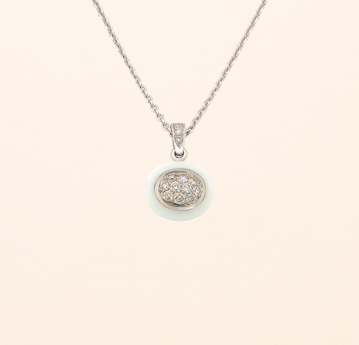 Pendentif Mini Galet, cacholong et diamant - Joalie